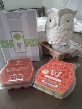NWT -Scentsy Whoot Ceramic Owl Mini Warmer. Includes 2 Free Wax Bars.